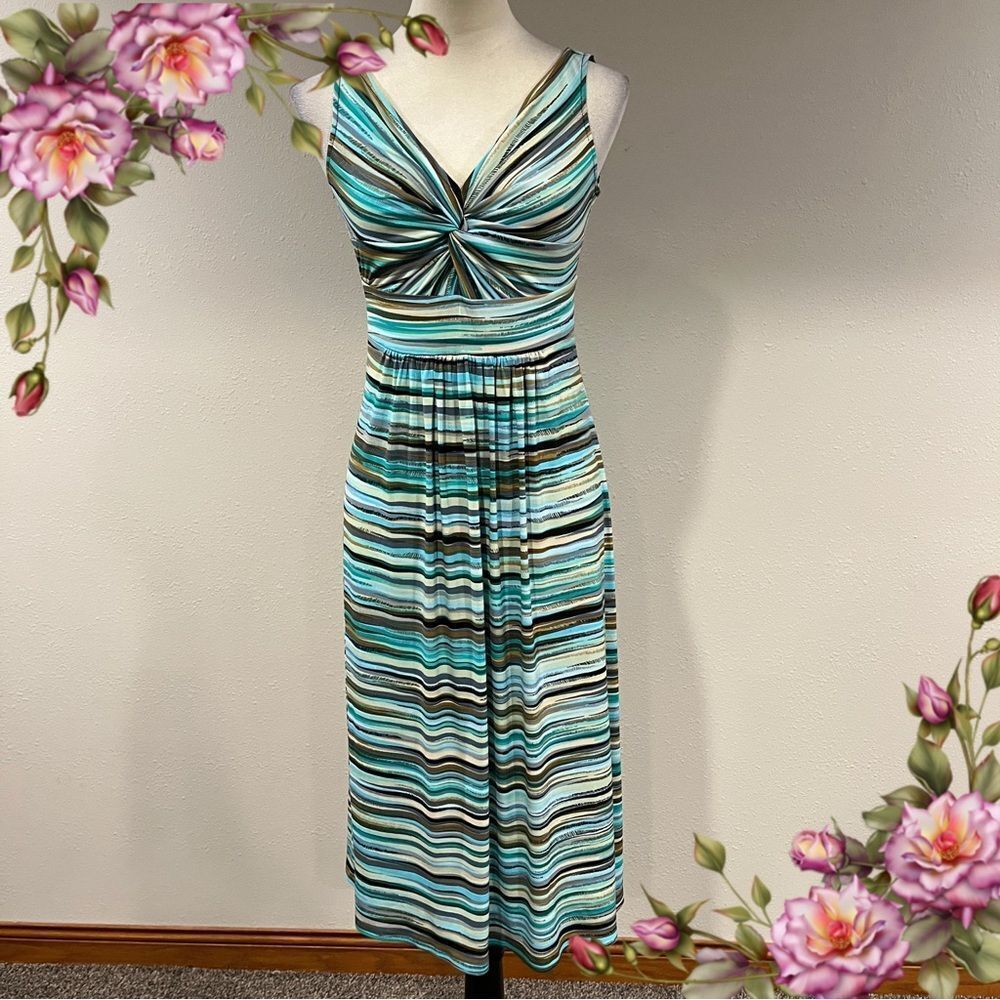London Times Striped Multicolor Sleeveless v-neck Dress‎ size 4